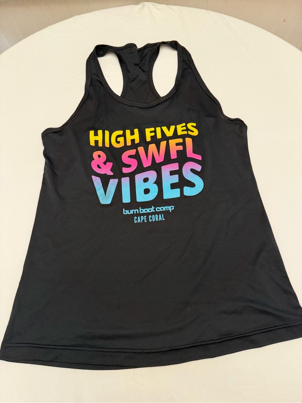 "High Fives & SWFL Vibes" Black Racerback Tank